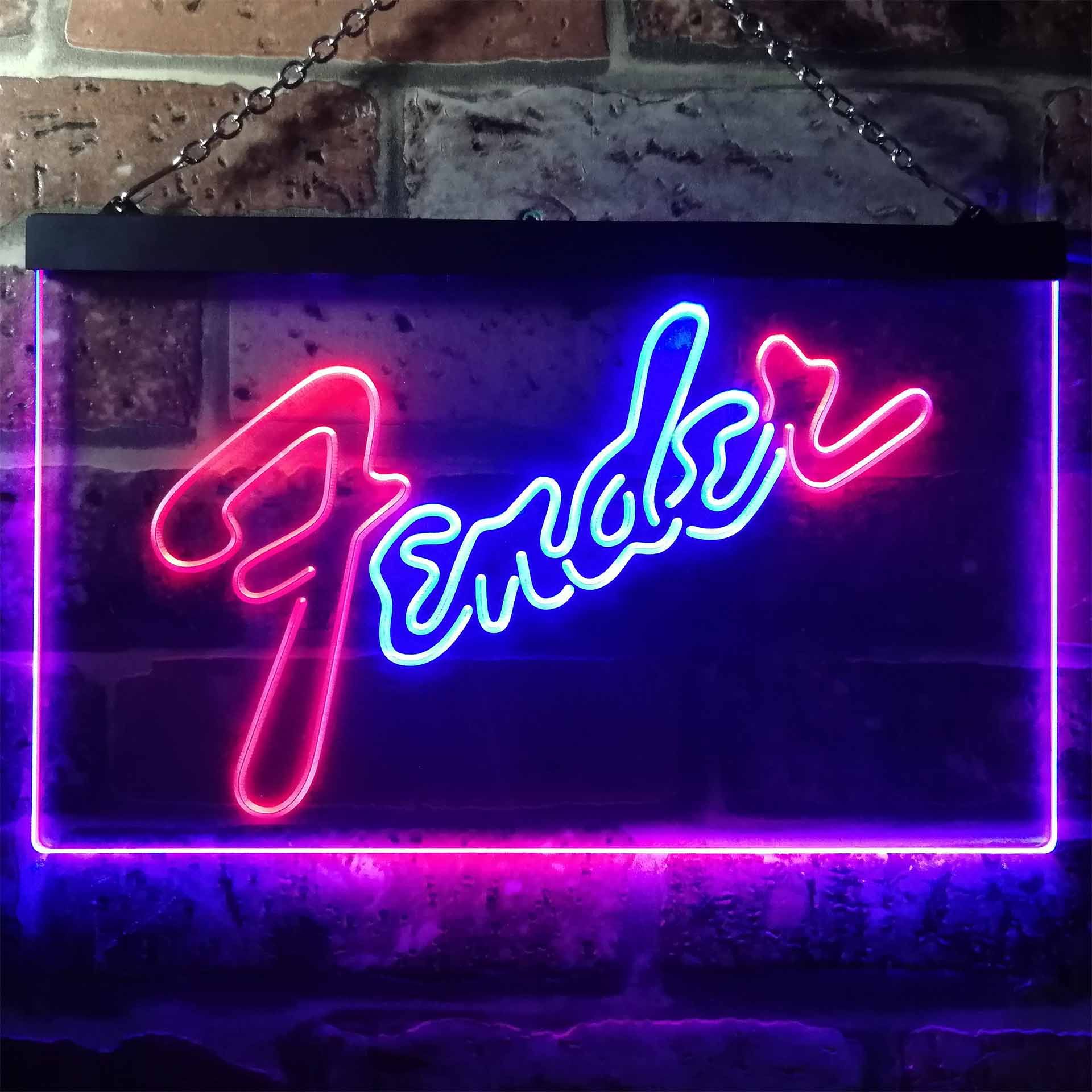 Fender Guitar Dual LED Neon Light Sign